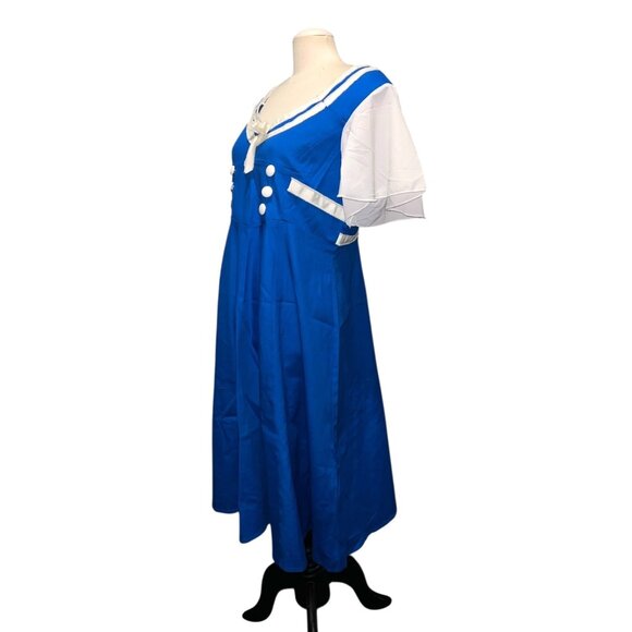 Blue & White Sucrefas Nautical-Inspired Dress 3XL Flutter Sleeves With Button De - Picture 13 of 16